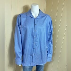 Calvin Klein Slim Fit Non-Iron Mens 20 Tall(38/39) Blue White Pin Stripe Stretch